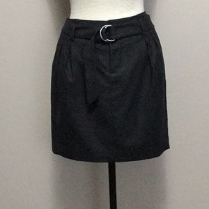 New Charcoal gray stretch wool belted mini skirt